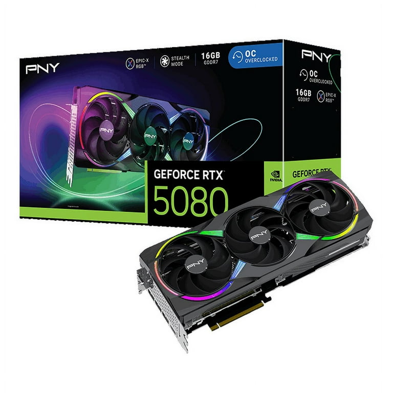 PNY GeForce RTX™ 5080 16GB ARGB Overclocked Triple Fan PNY GeForce RTX™ 5080 16GB ARGB Overclocked Triple Fan