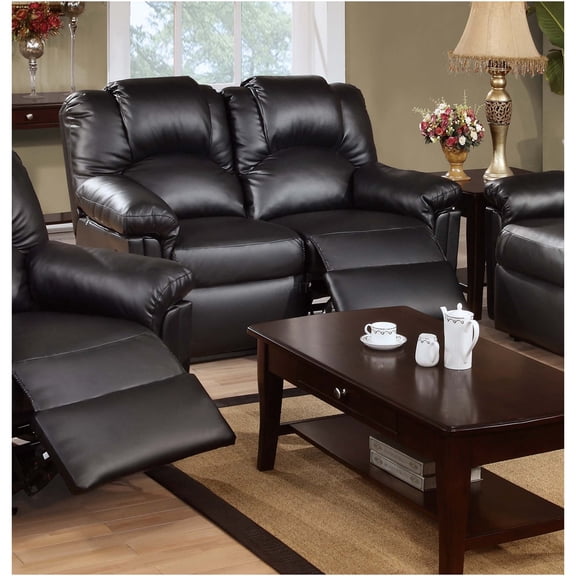 JERFIT Modern Motion Loveseat Recliner Sofa, Black Bonded Leather Reclining Couch for Living Room