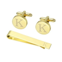 Uxcell Cuff Links, Initial Tie Clip and Cufflink Set for Men Classic Copper, Letter K(Gold Tone)