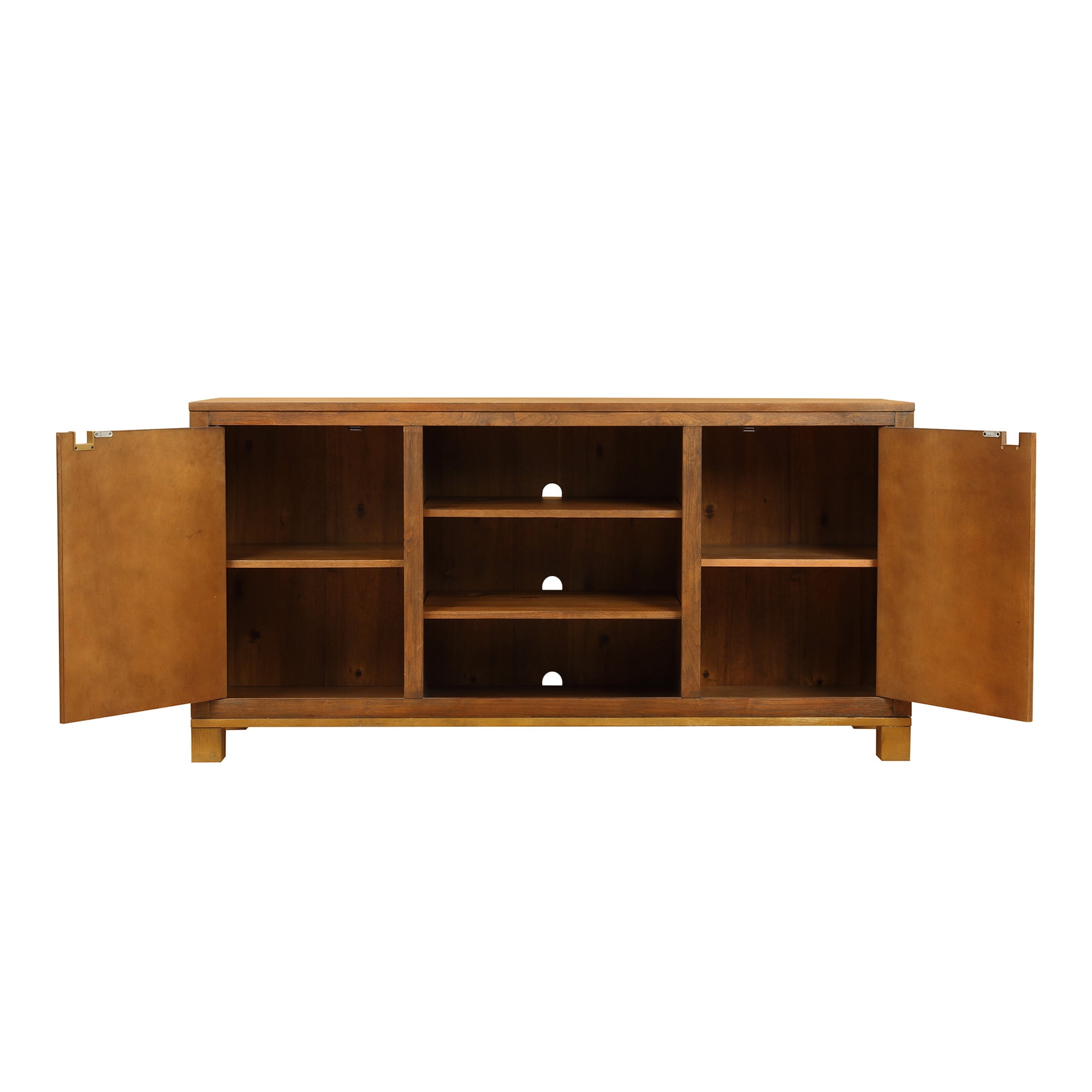 Bridgevine Home Tina 60 Inch TV Stand, High-Grade MDF, Laminate Shelves, Mango Tawny Finish
