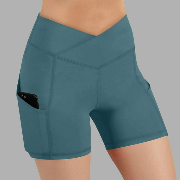 TaTaai Women's High Waisted Butt Lifting Yoga Shorts with Pockets Solid Stretchy Running Gym Workout Shorts Scrunch Booty Athletic Fitness Pants Gift