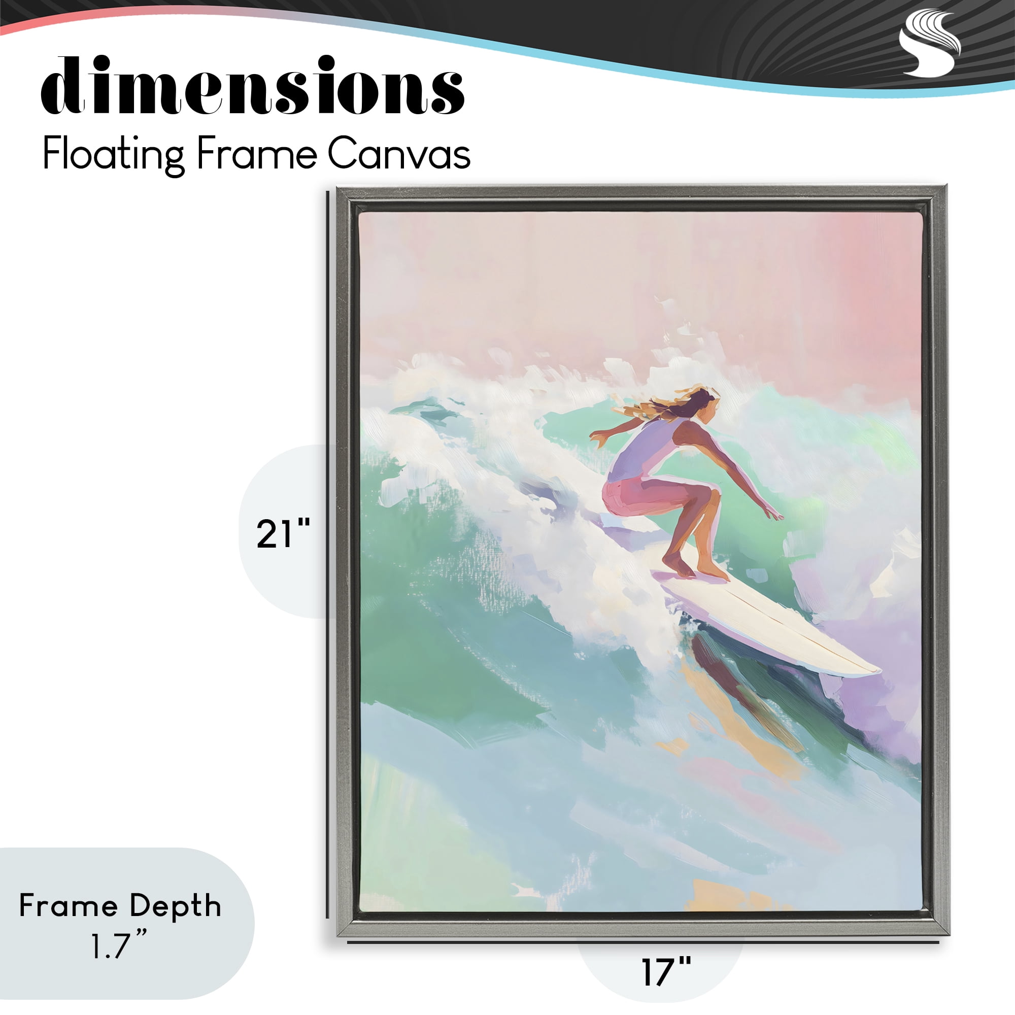 Stupell Industries Surfer Girl Riding Waves Gray Framed Floater Canvas Wall Art, design by The Prints Vibe