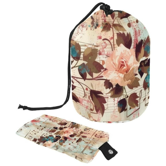 PhooArto Travel Cosmetic Bags Barrel Makeup Bag, Multifunctional Toiletry Bucket Bags Round Organizer Storage Pocket, Musical with Melody and Floral