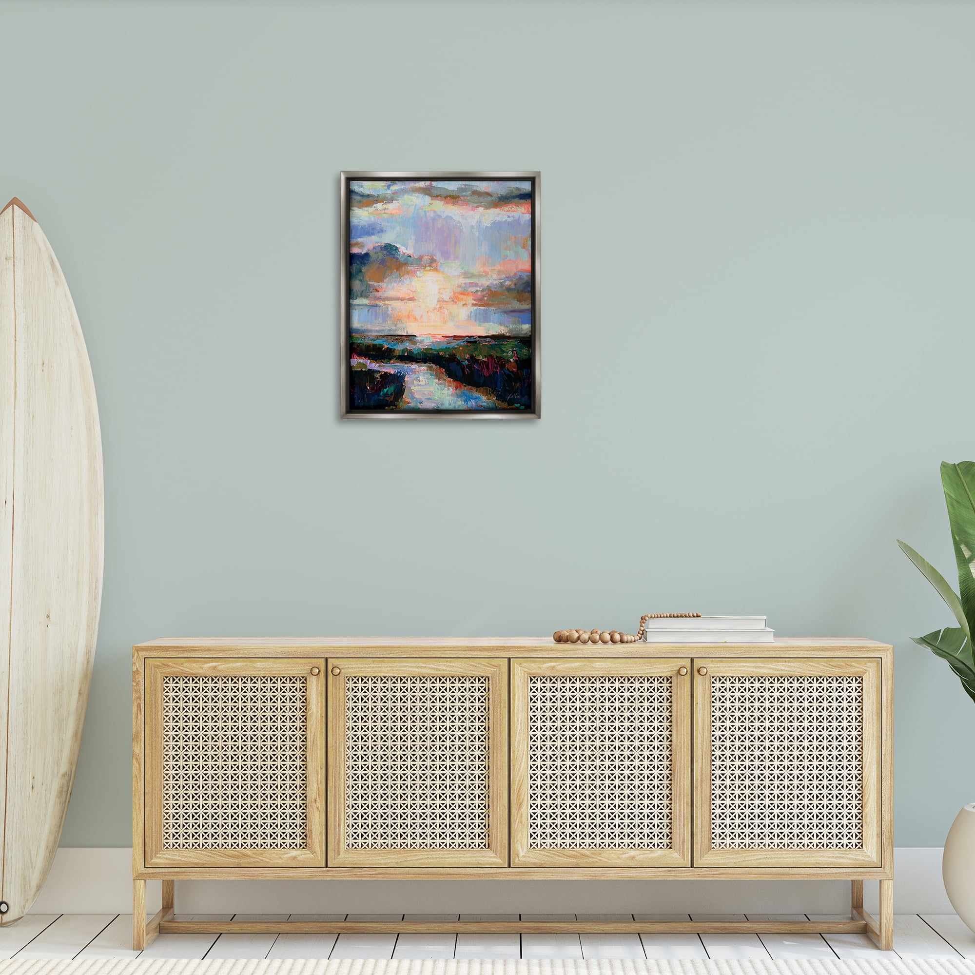 Stupell Industries Sunlit Tide Abstract Abstract Painting Gray Floater Framed Canvas Art Print Wall Art, 25 x 31