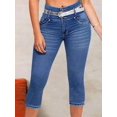 thumbnail image 3 of ROAD MARKINGS High Waist Capri Jeans, Stretch Denim, Belted Mid-Length Pants with Back Pockets, Blue (US, Alpha, Small, Regular, Regular, Blue), 3 of 5