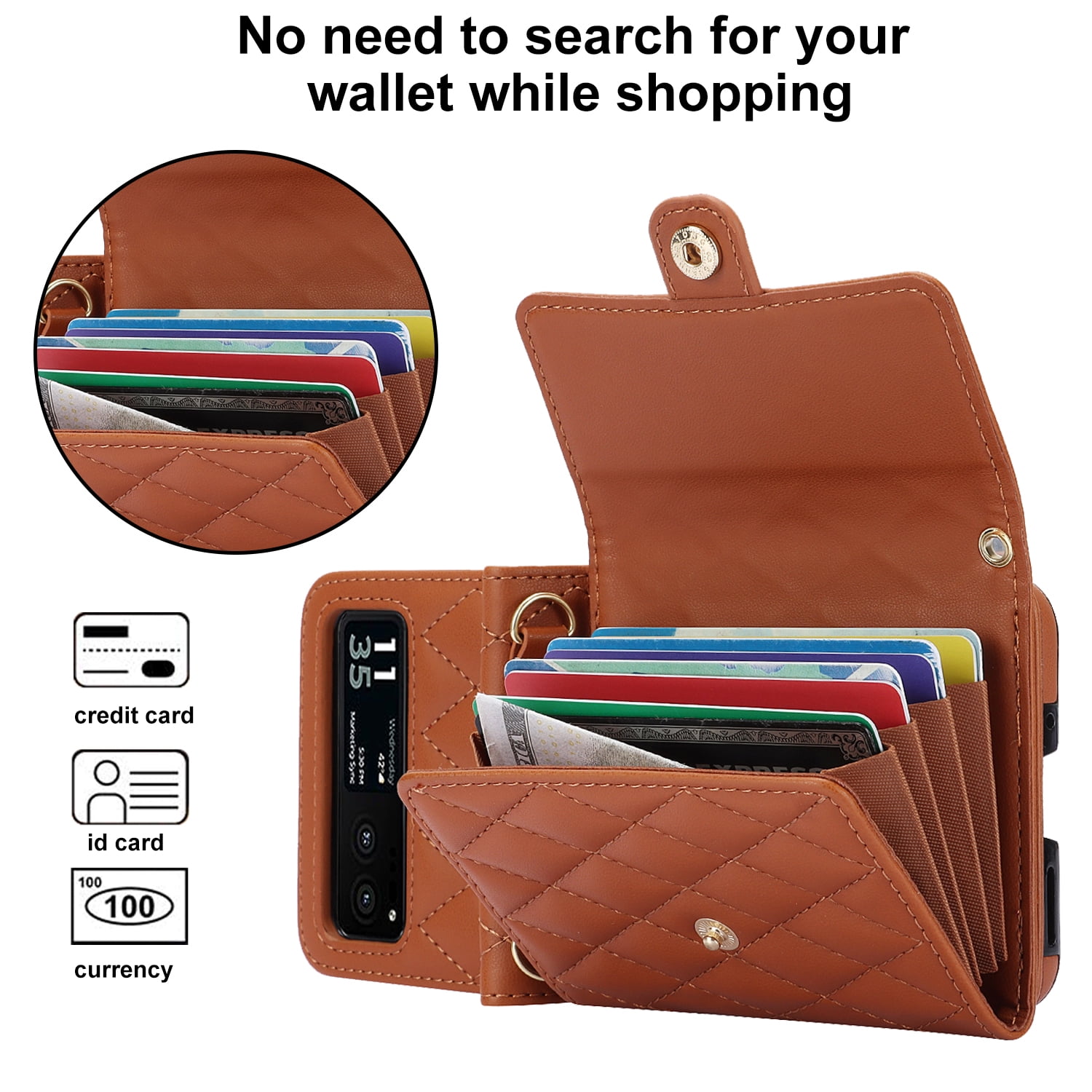 Allytechgroup Moto Razr 2025 Wallet Case with Shoulder Strap, Premium PU Leather Multiple Cards Slots Protective Shockproof Portable Phone Case Cover for Motorola Moto Razr 2025, Brown