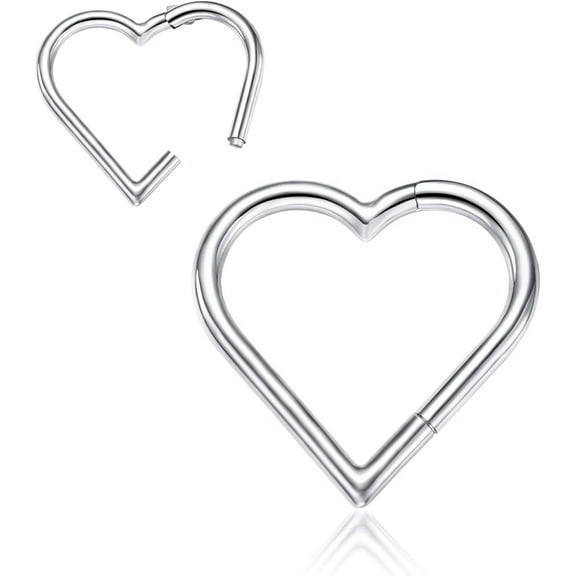 2 Pcs Heart Daith Piercing Jewelry, Hypoallergenic Clicker Hoop, 16G Rook Cartilage Helix Earrings