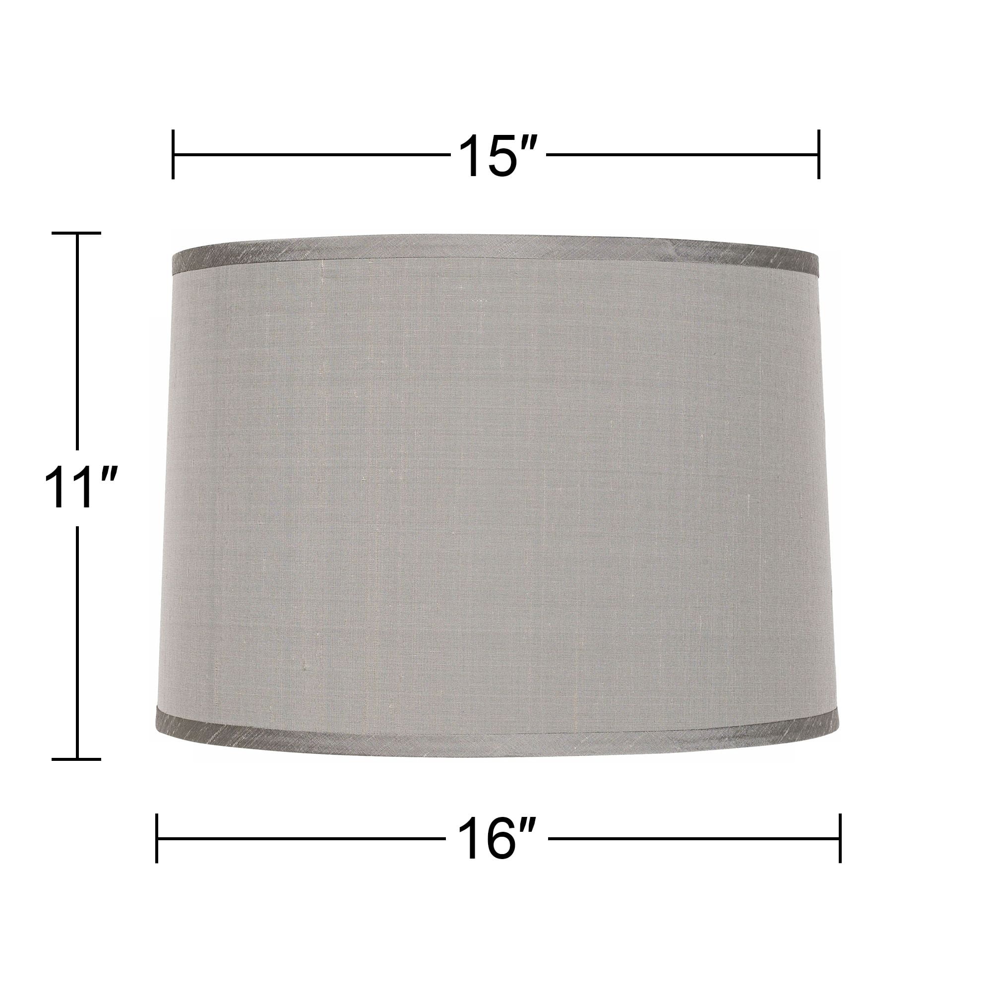 Springcrest Set of 2 Drum Lamp Shades Gray Medium 15" Top x 16" Bottom x 11" High Spider with Replacement Harp and Finial Fitting