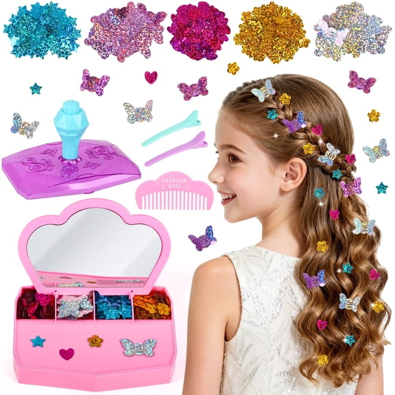 Huge Wave Hair Stamper Kit, Art Hair Jewels for Girls Toys, Hair Accessories Set, Birthday Gifts Toys for Girls Ages 6-12