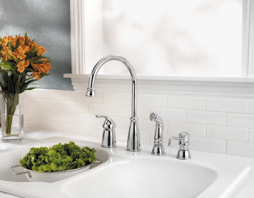 Avalon 1-Handle Kitchen Faucet with Side Spray & Soap Dispenser in Stainless Steel