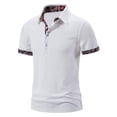 thumbnail image 2 of WREESH Men's Stylish Henley in Patchwork Print with Button Turn-Down Collar, Men's Paisley Patchwork Pullover Short Sleeve Top White, 2 of 7