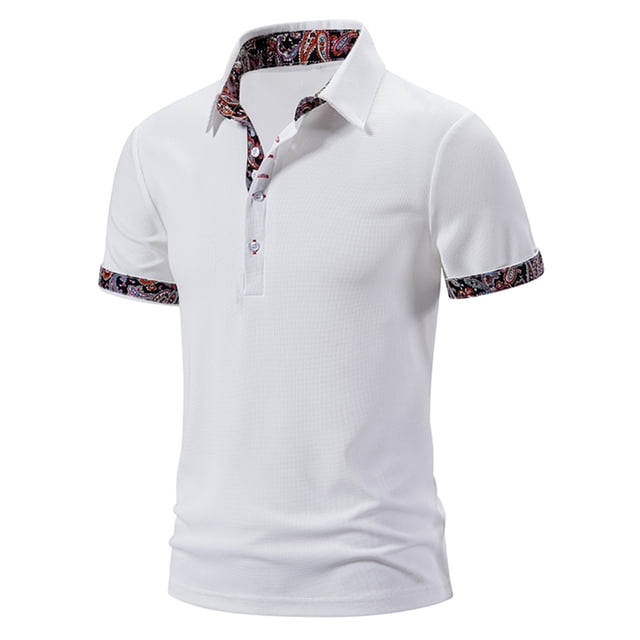 Chemise Décontractée pour Hommes Patchwork Imprimé Bouton Col Rabattu Manches Courtes T-Shirt Pull Blouse