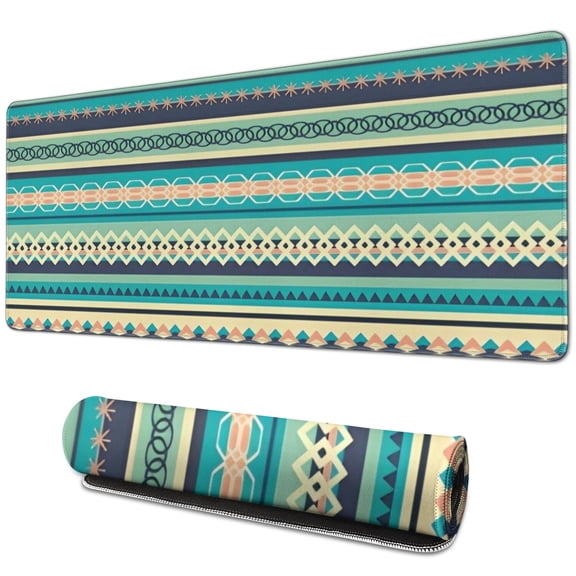 Long Mouse Pads for Desk,Blue and Orange Diamond Shaped Geometric Boho Desk Mats on Top Of Desks, Desk Mouse Pad Extra Large with 3mm Non-Slip Base and Stitched Edge for Gaming,Work,Home 31.5"x11.8"