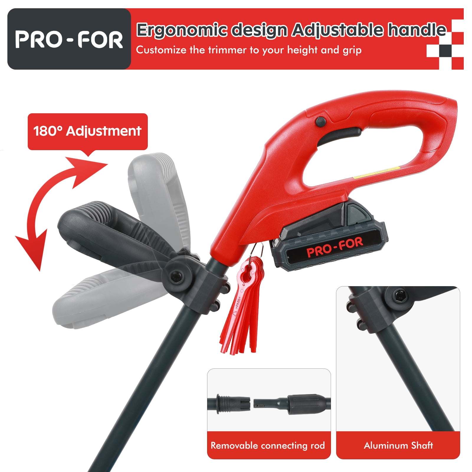 PRO-FOR 20V Lightweight Stringless Grass Trimmer, Battery Powered Weed Eater, Cordless Electric Weed Trimmer with Battery and Charger