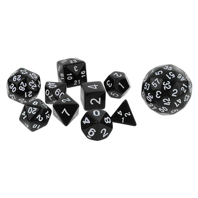 Juego de 10 dados numerados de varias caras, 6 colores a elegir, herramienta de juego PG Negro