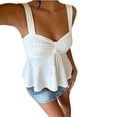 thumbnail image 3 of Women's Eyelet Tie Front Ruched Tank Tops，Drawstring Going Out Top Babydoll Tank Tops Summer Eyelet Tank Tops White M, 3 of 9