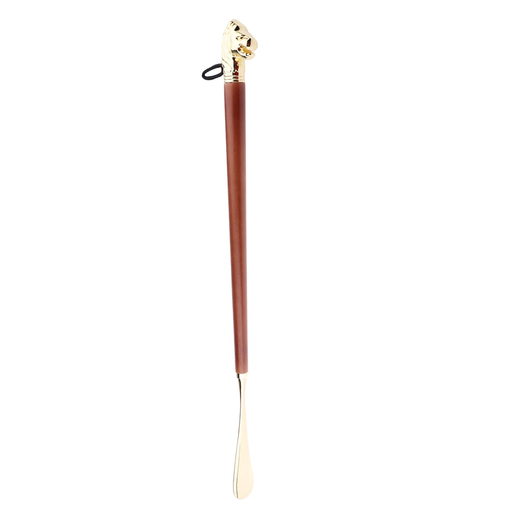 MagiDeal Long Metal Shoe Horn With Schima Wood Handle And Solid Brass Lion Head 32cm（12.60in） 