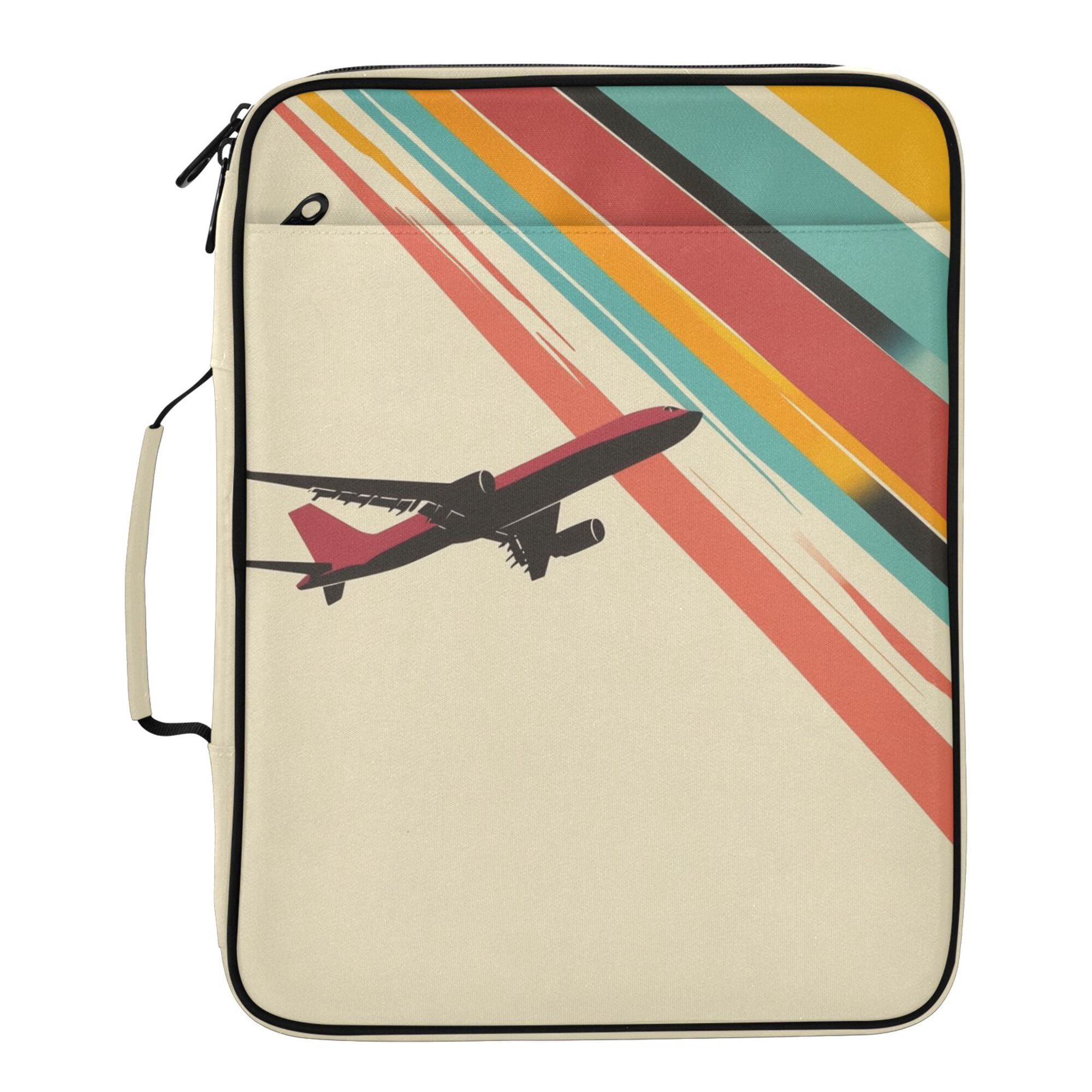 FORMRS Accordion File Folder A4 Size 7-Pocket Expanding Document Organizer Bag with 3 Ring Binder, Colorful Plane Stripes