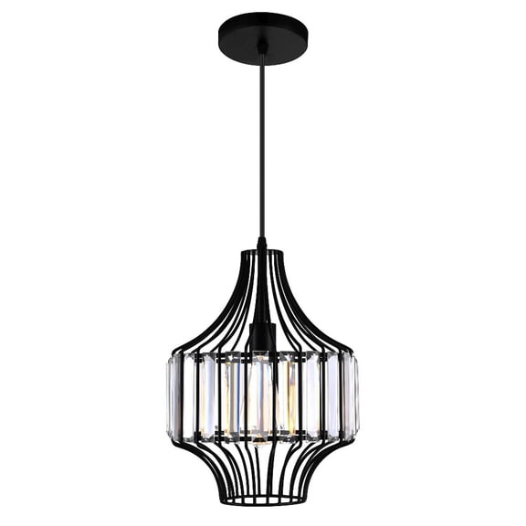 CWI Lighting Alethia 1 Light Down Contemporary Metal Pendant in Black