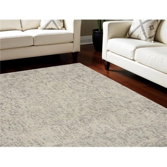 HomeRoots 553501 8 x 10 ft. Wool Geometric Rectangle Area Rug, Ivory & Gray