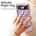 thumbnail image 3 of MonsDirect for 6.7 inch Samsung Galaxy Z Flip 4 5G 2022 Case, Hinge Protection Plating Frame Hard PC Shell Diamond PU Leather Cover Shockproof with Finger Ring Stand Holder for Galaxy Z Flip 4, Purple, 3 of 7