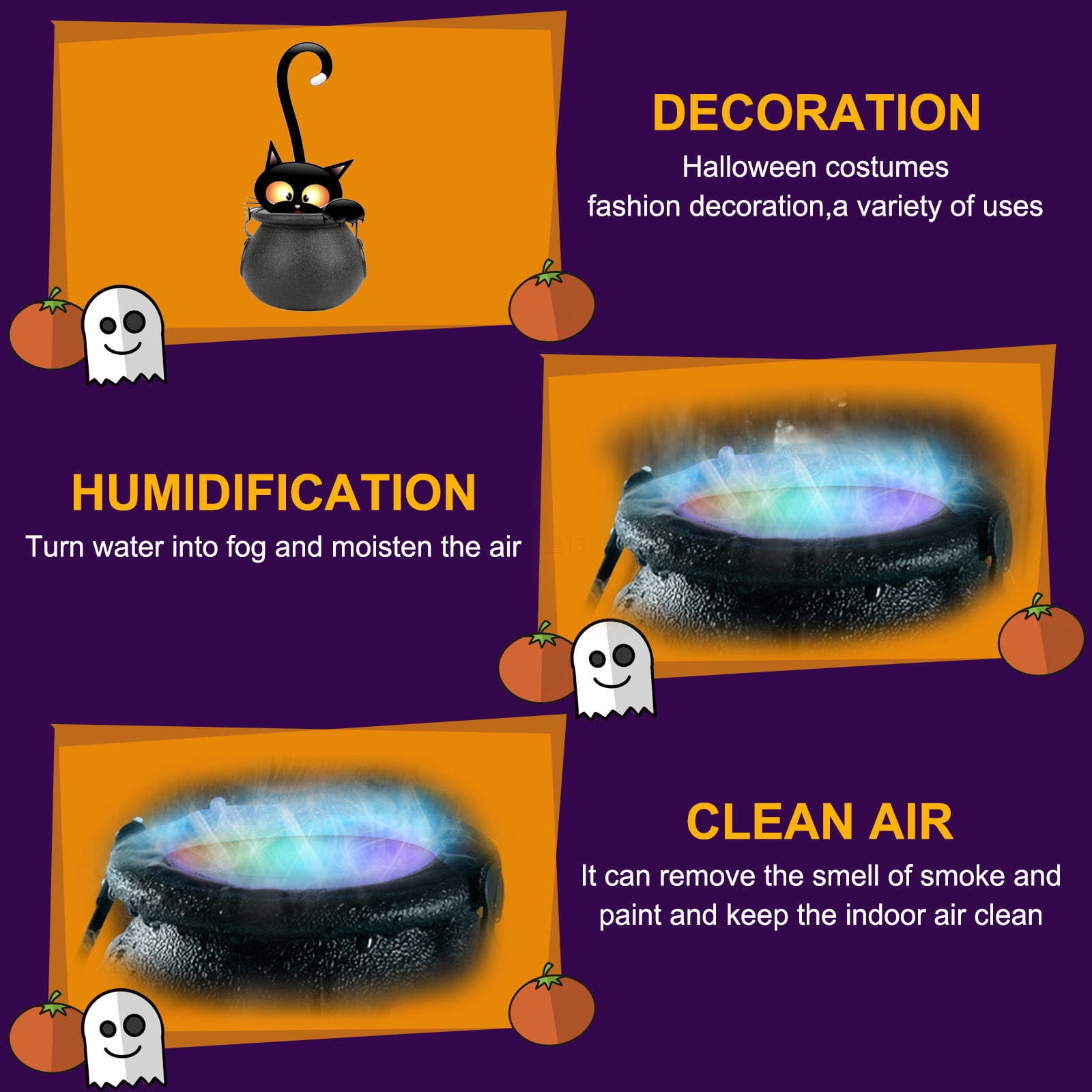 Herunwer Halloween Witch Cauldron Mist Maker with LED Lights, Spooky Fog Machine for Party Decor