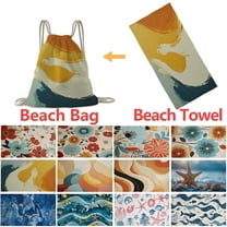 Djunllk Beach Bag, 2-in-1 Beach Towel Microfiber Sand Free, Foldable Towel Shawl Quick Dry Super Absorbent Lightweight, Drawstring Backpack for Travel Sports Pool Swimming Bath Camping, 27.5" x 55.1"