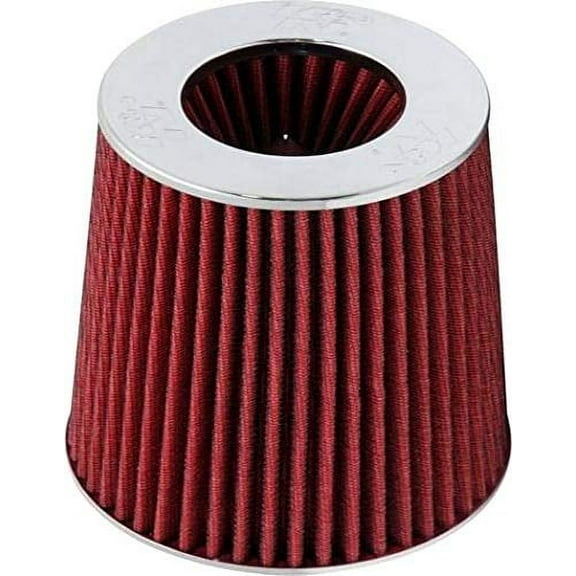 K&N Universal Air Filter Chrome Round Tapered Red -4in Flange ID x 1.125in Flange Length x 5.5in H