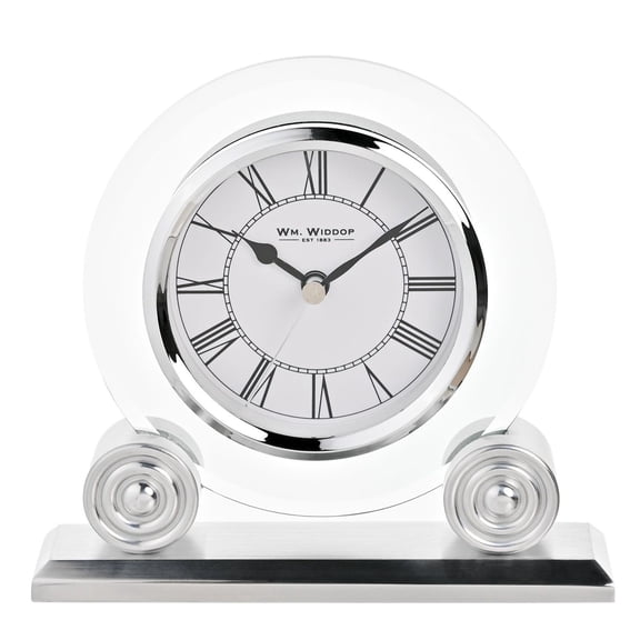 Wm. Widdop Glass & Silver Round Mantel Clock