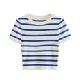 thumbnail image 5 of Drses Womens Summer Tops Striped Print Knit Short Sleeve Slim Fitted Crop Tee Top, 5 of 6