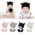 thumbnail image 5 of One-eyed monster Gorro de punto de algodón Gorro cálido de invierno para niños y niñas Gorros con pompones dobles Guantes, 5 of 5