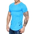 thumbnail image 1 of Camisetas de cuello redondo sueltas de color sólido rasgadas para hombre Camiseta de manga corta curvada ahuecada informal para hombre Methold FS7578-35, 1 of 5