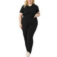 thumbnail image 1 of Conjunto de 2 piezas para mujer de tallas grandes Agnes Orinda, camiseta de manga corta con escote en V y pantalones deportivos joggers 1X Negro, 1 of 6