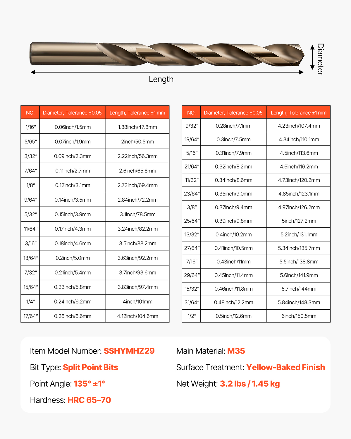 VEVOR Cobalt Drill Bit Set, 29 Pcs, M35 High Speed Steel Cobalt Drill Bits with Storage Case, for Drilling Metal, Stainless Steel, Aluminum Alloy, Wood, Plastic, for Professional Work and Home DIY