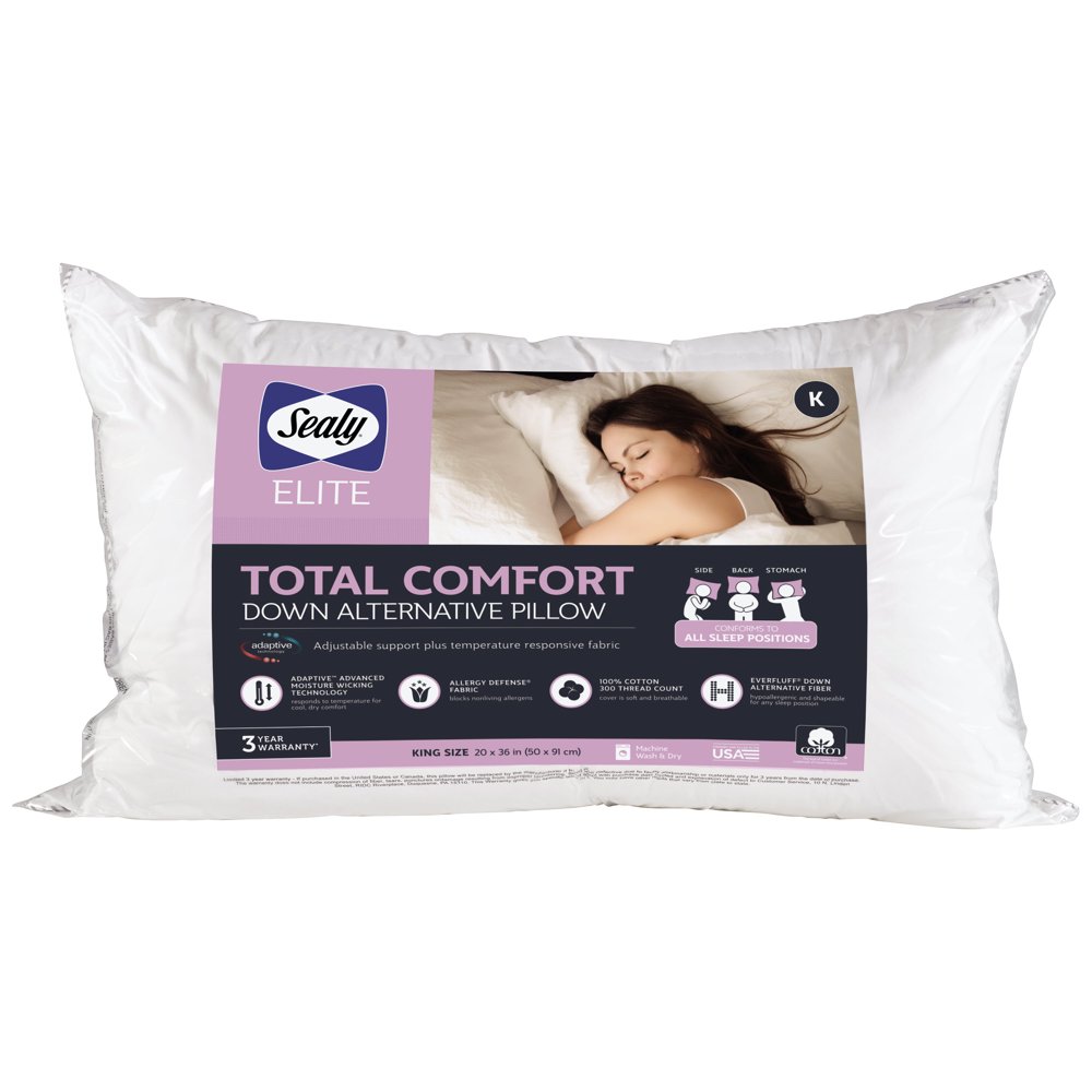 Sealy Elite All Sleep Positions Total Comfort Down Alternative Pillow