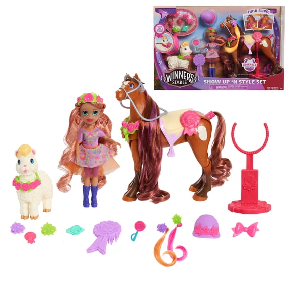 Winner's Stable Show Up ‘N Style Set, 20 Pieces Includes Valentina Doll, Charra Horse, and Loli Llama, Kids Toys for Ages 3 Up, Gifts and Presents