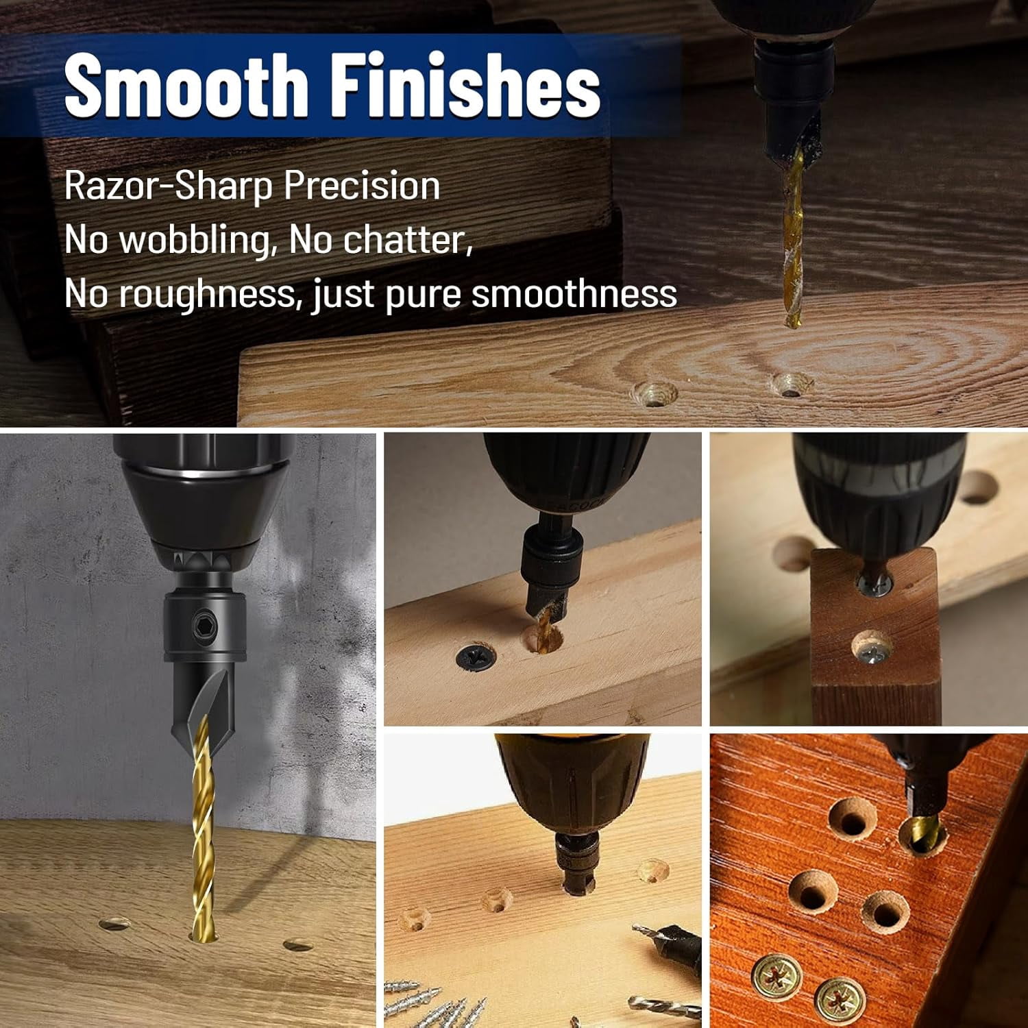 FRKSMD-#4 Countersink Drill Bit Set for Wood, 12Pcs Adjustable Counter Sink Drill Bit with Magnetic Extension Bit Holder and 1/4” Hex Shank Quick Change for Woodworking