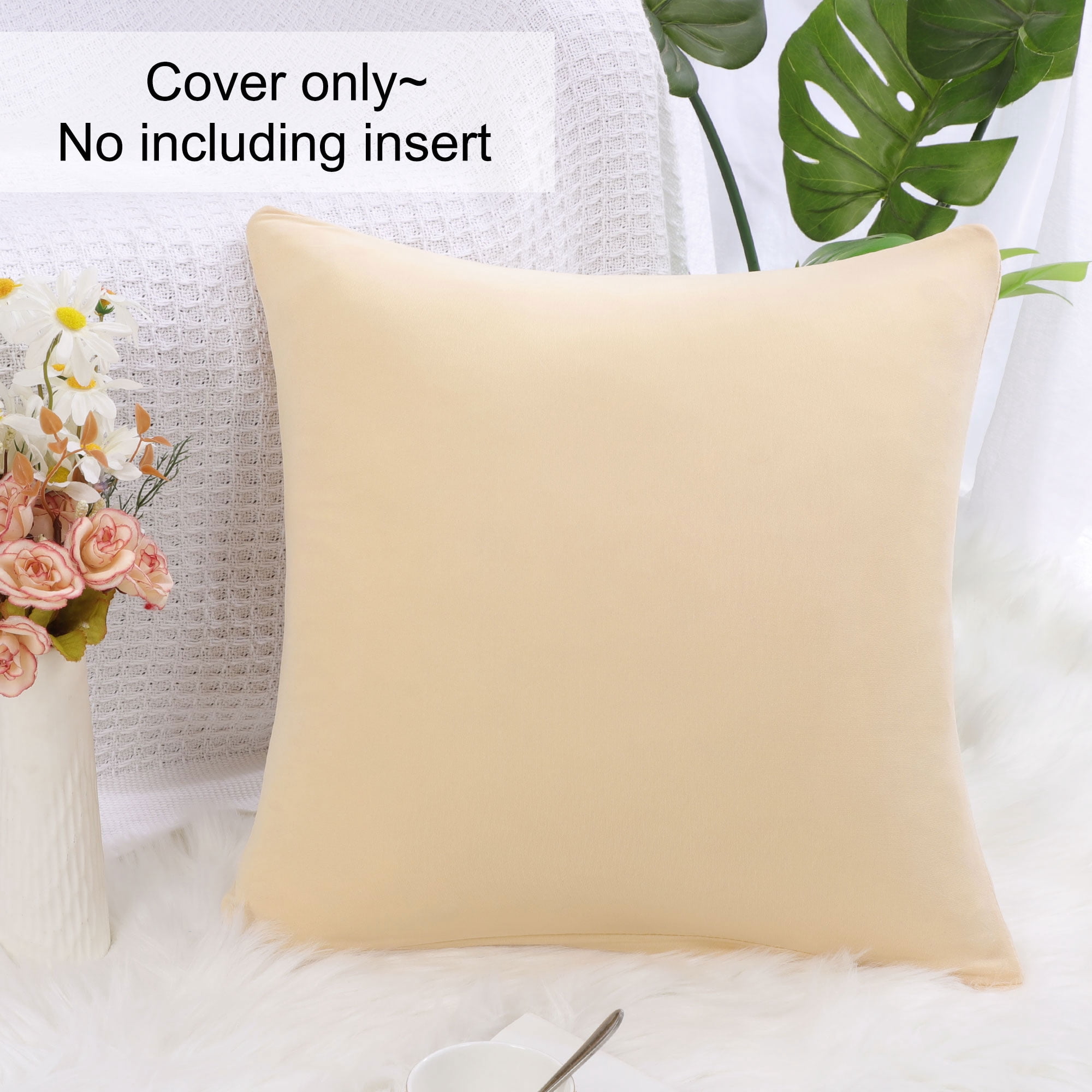 Unique Bargains Solid Decorative Throw Pillow Cover 18" x 18" Beige