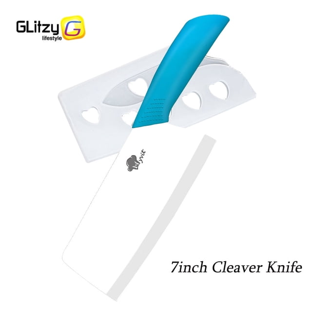 Ceramic Knife Kitchen Utility Knife 7 Inch Fruit Vegetable Slicing Knife Meat Cleaver Household Chef Knives Cutter with Sheath White Blade Rust Proof (Blue)