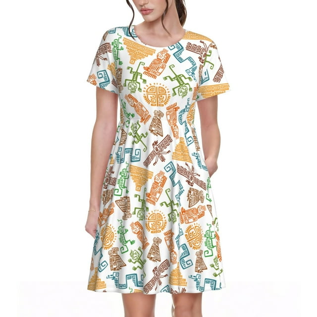 Honeii Robe à Manches Courtes pour Femmes, Robe Décontractée Confortable, Mélange de Polyester Spandex Doux, Tenue Quotidienne Élégante pour l'Été, Parfaite pour les Voyages et les Vacances