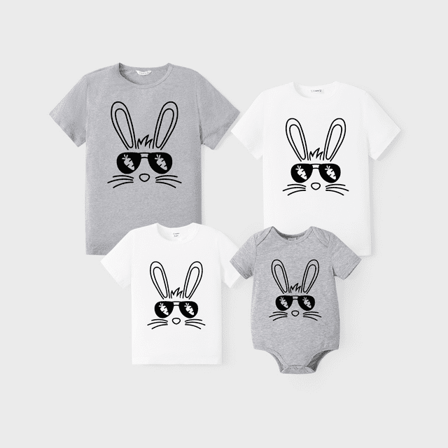 PatPat Tee-Shirt Assorti en Coton pour la Famille de Pâques Imprimé Lapin Manches Courtes