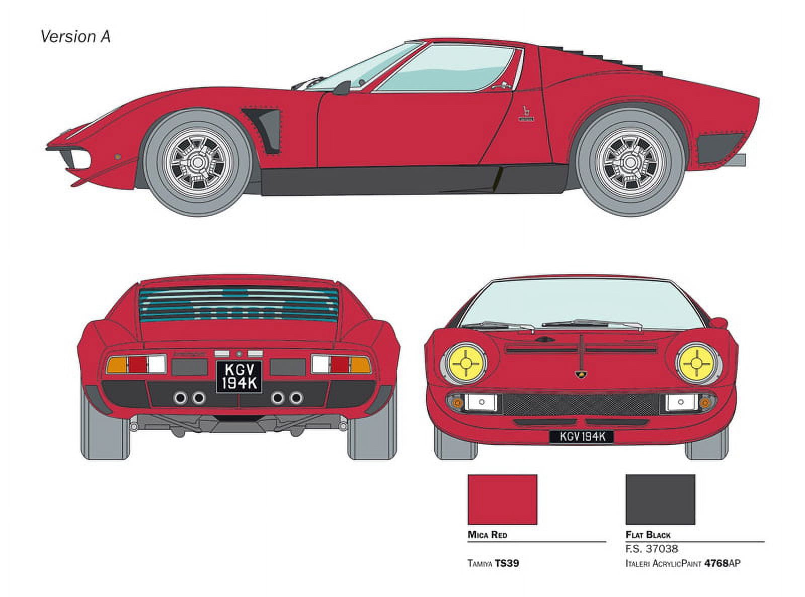Italeri 3649 Model Plastic to Assemble Car Lamborghini Miura Jota Svj- Model Kit Scale 1:24