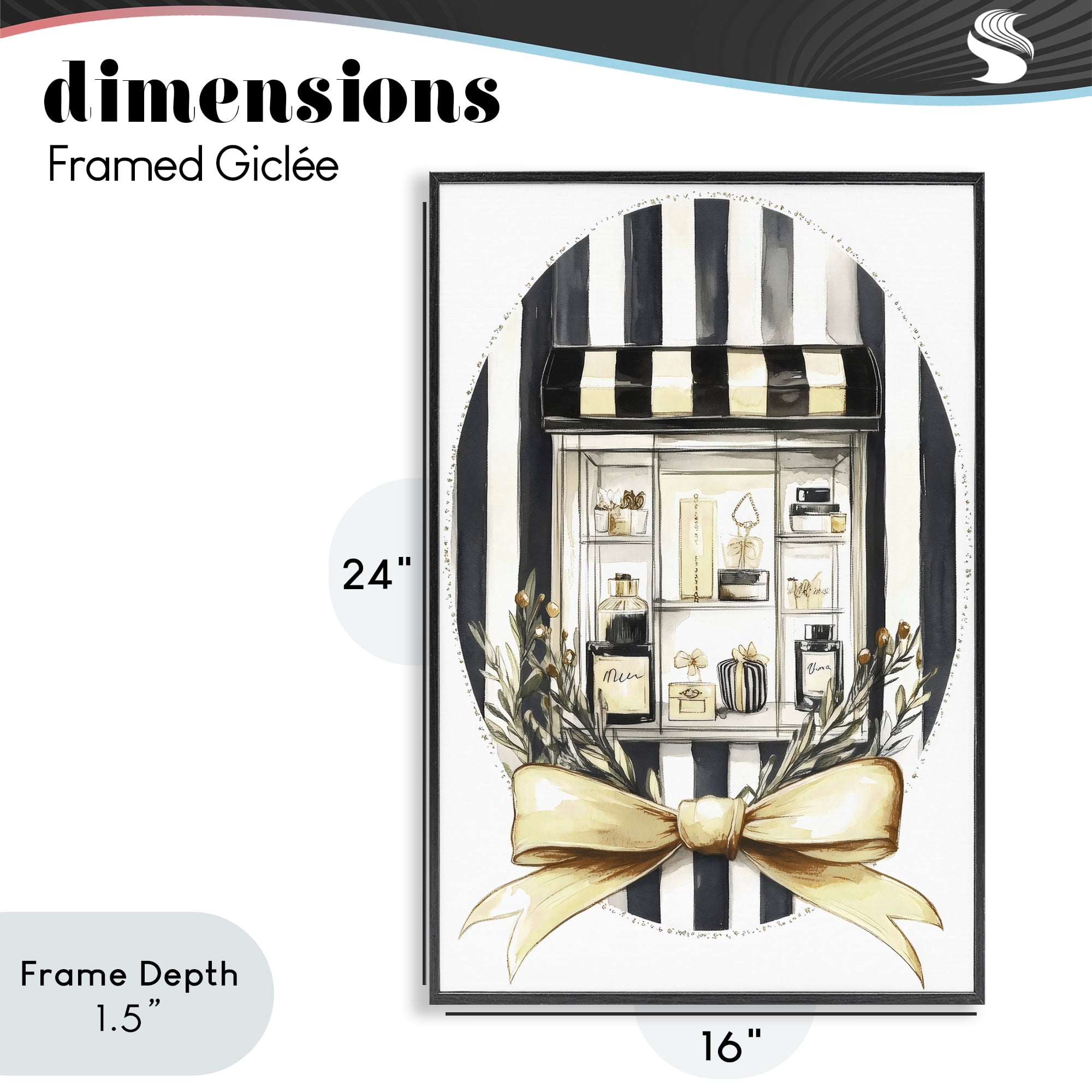 Stupell Industries Maison Perfume Window Display Black Framed Giclee Art, design by Petal Prints Design