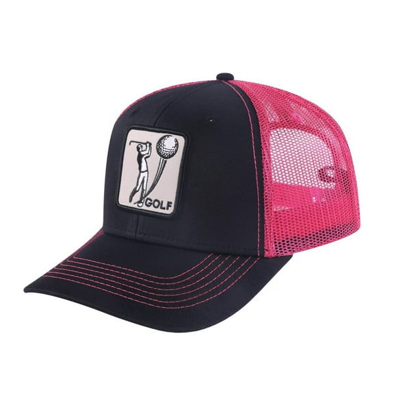 Unisex Embroidered Golf, 6-Panel Trucker Hat, Black/Pink, Adjustable Fit