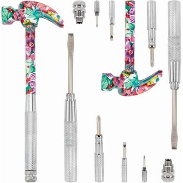 2 Sets 6 in 1 Metal Hammer & Screwdriver Set Multifunctional Metal Mini Hammer Small Multitool Hammer with Slotted/Flat Head Phillips Screwdriver Hammers Tools