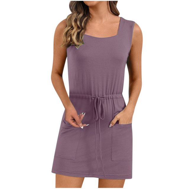 Birdeem Robes pour Femmes Robe d'Été Confortable Aguichant Mode Couleur Unie avec Poche Sans Manches