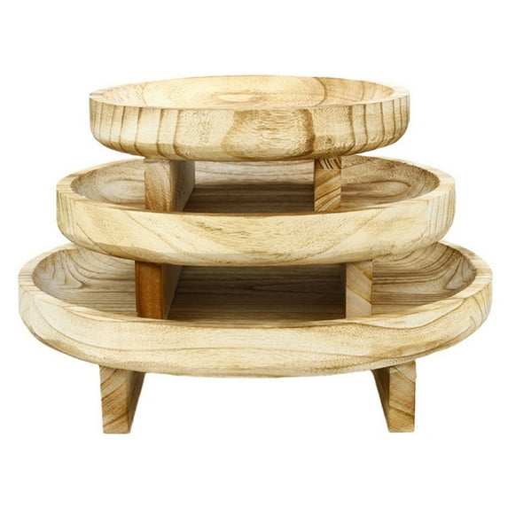 3PCS Potted Plant Stand,Balcony Succulent Flower Pot Rack,Tabletop Plant Stand,Decorative Wood Tray Farmhouse Tray,Garden Wooden Stool for Indoor Outdoor Display,S+M+L