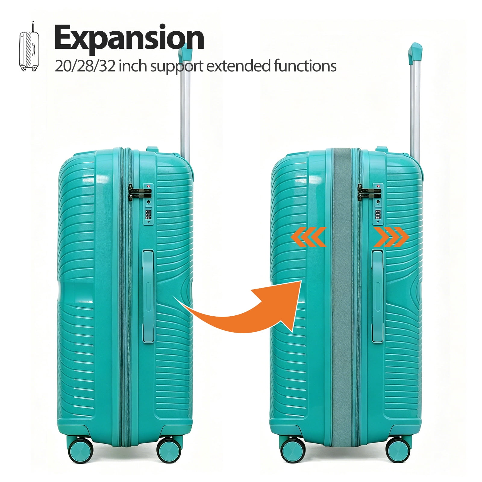 4 Piece Expandable ABS Luggage Set 13"+20"+28"+32", Hard Shell Spinner Suitcases with TSA Lock, Lightweight Travel Suitcase for Family Trip DK GREEN