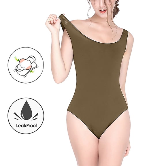 4 Layer Leak Absorbing Protection Swimsuit Women Menstrual Period Underwear Bathing Suit No Sanitary Pad Needed Brown XXXL