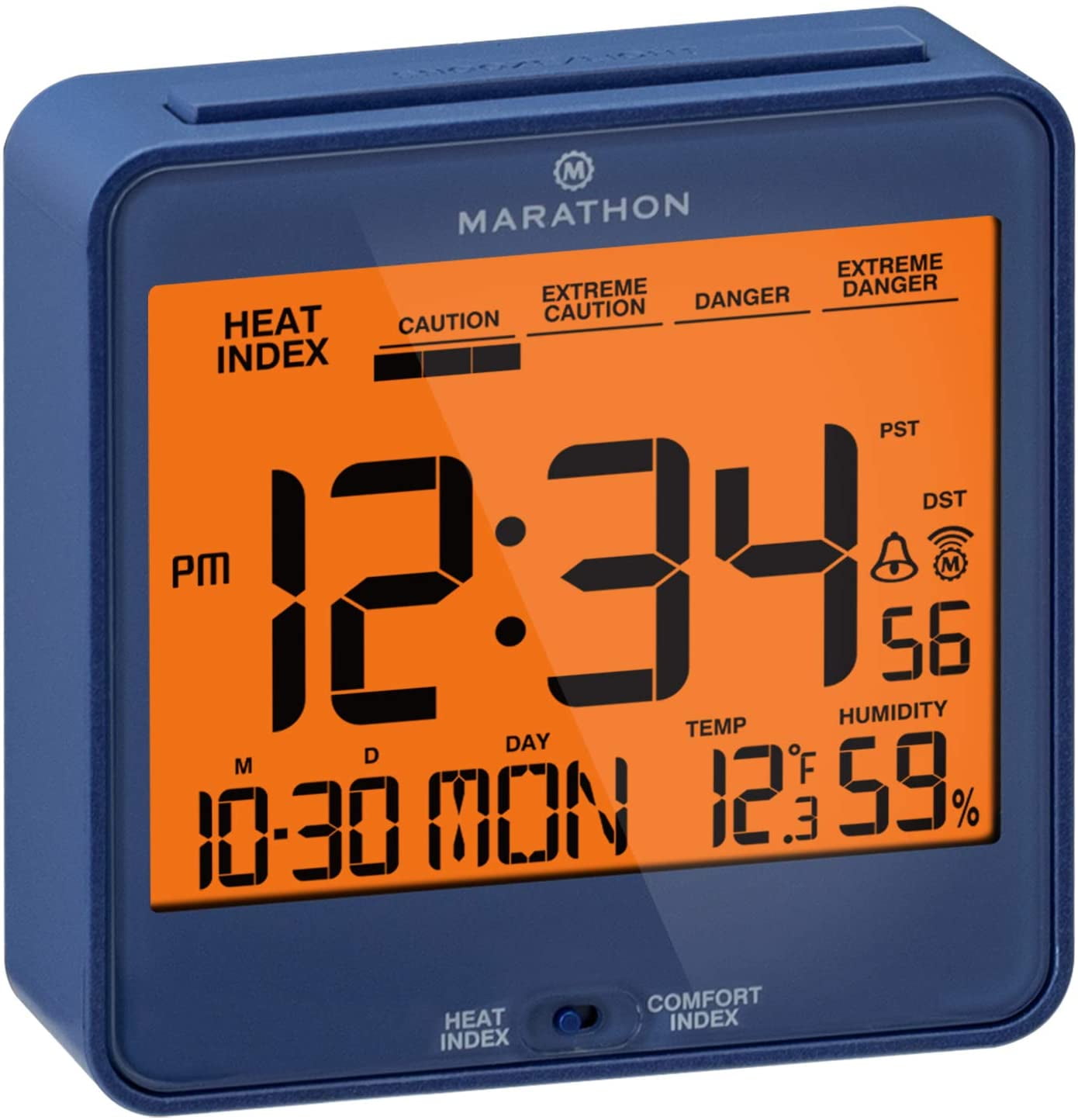 MARATHON CL030054BL Atomic Desk Clock, with Backlight, Heat & Comfort